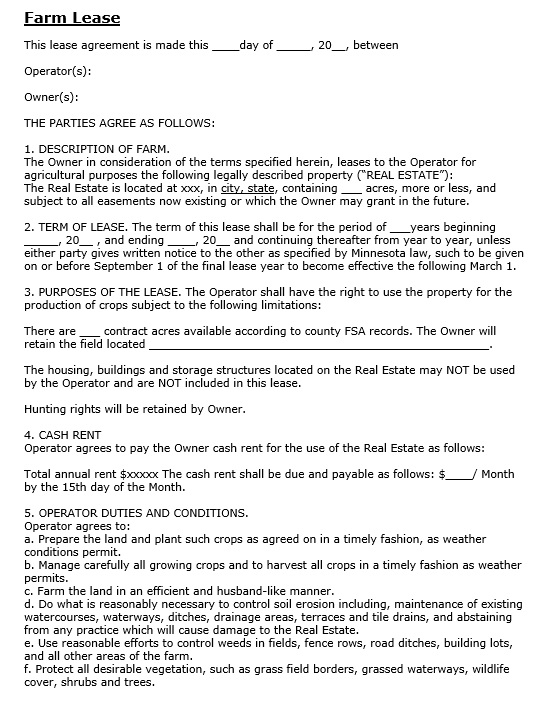 12 Free Sample Professional Farm Land Lease Agreement Templates 
