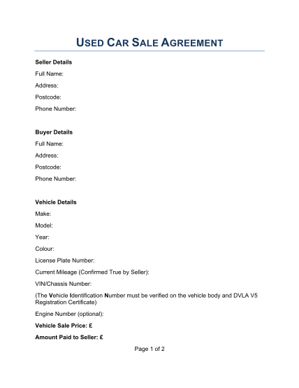 22 Used Car Sales Agreement Page 2 Free To Edit Download Print 