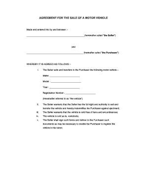 24 Printable Motor Vehicle Purchase Agreement Forms And Templates 