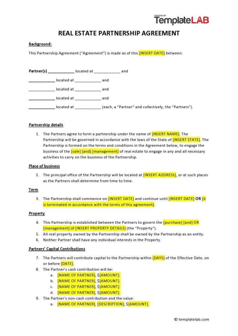 30 Best Real Estate Partnership Agreement Templates Word 