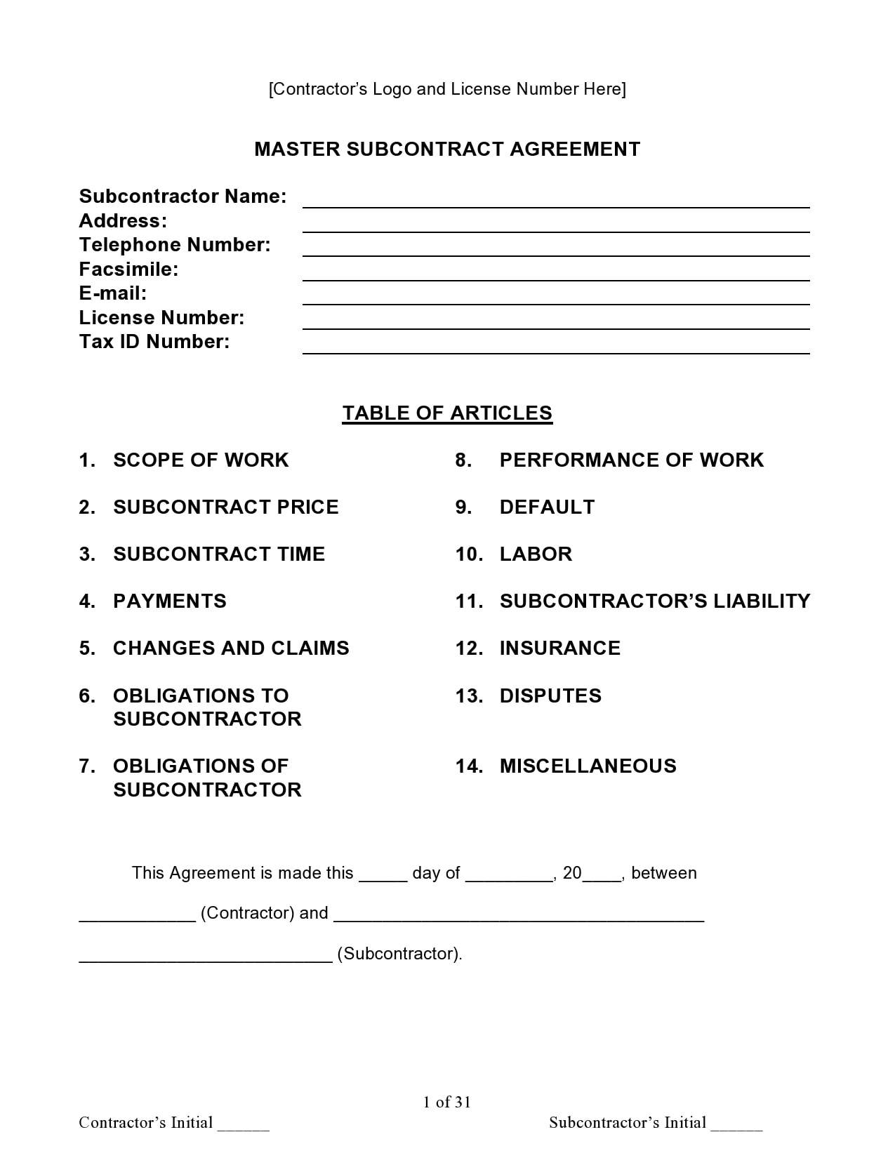 30 Free Subcontractor Agreement Templates Word PDF 