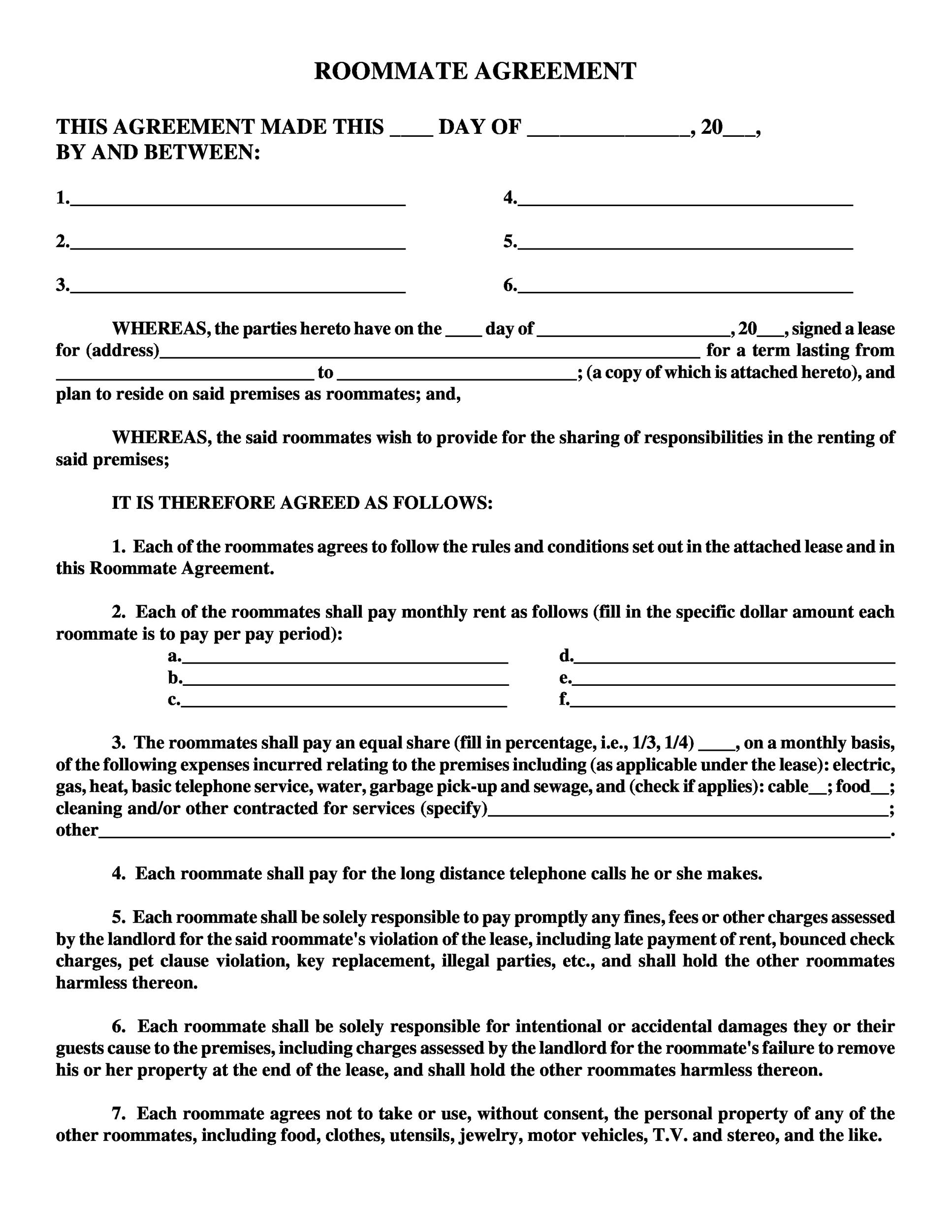 40 Free Roommate Agreement Templates Forms Word PDF 