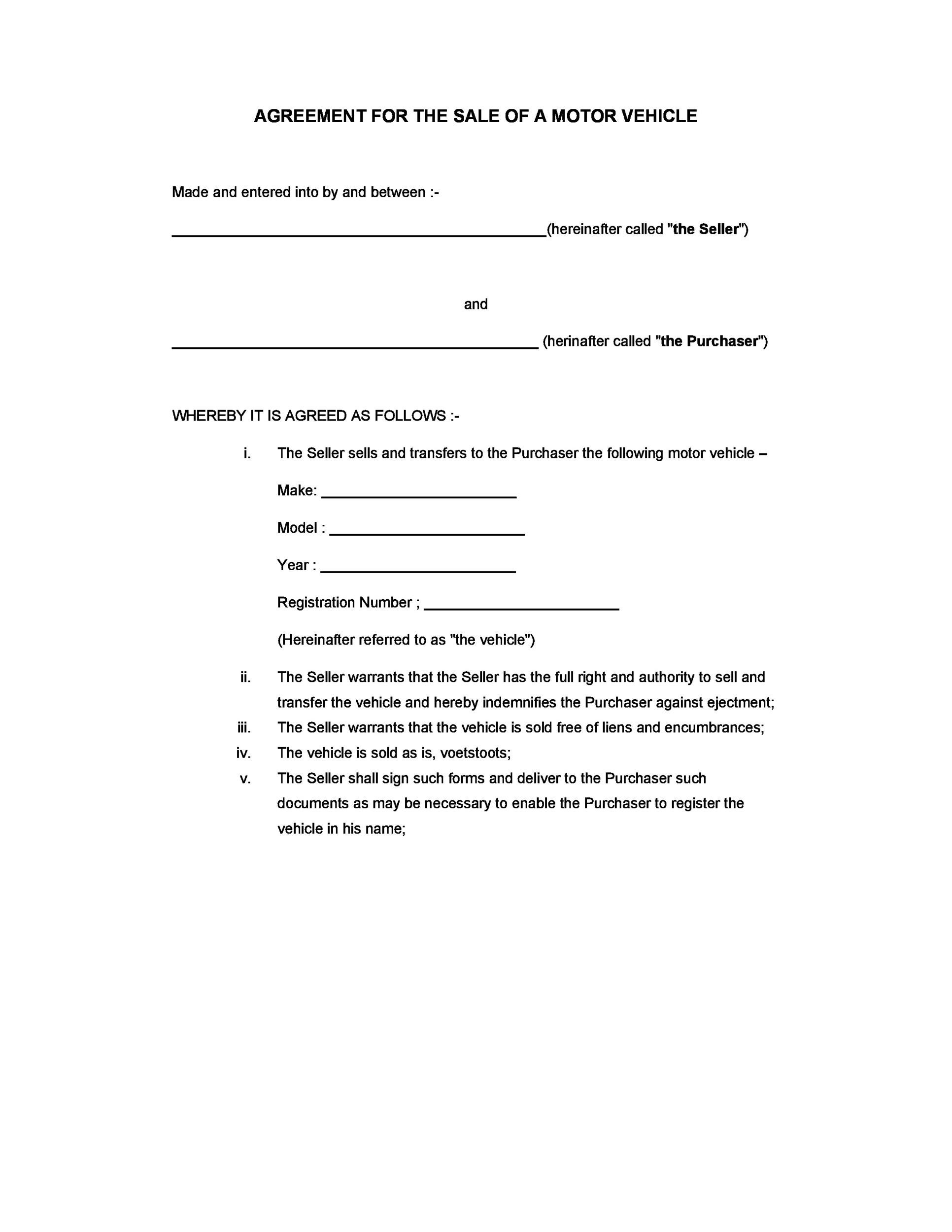 42 Printable Vehicle Purchase Agreement Templates Word PDF 