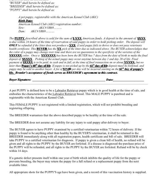 Agreement Printable Puppy Contract Francesco Printable