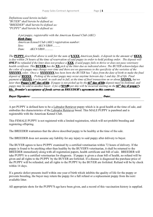 Agreement Printable Puppy Contract Francesco Printable