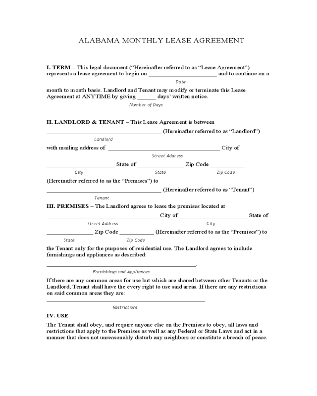Alabama Monthly Lease Agreement Edit Fill Sign Online Handypdf