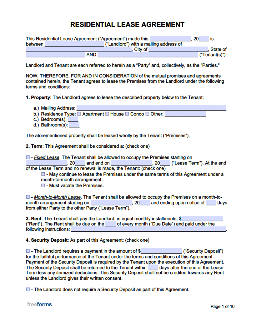 Apartment Lease Agreement Free Printable FREE Printable A Z