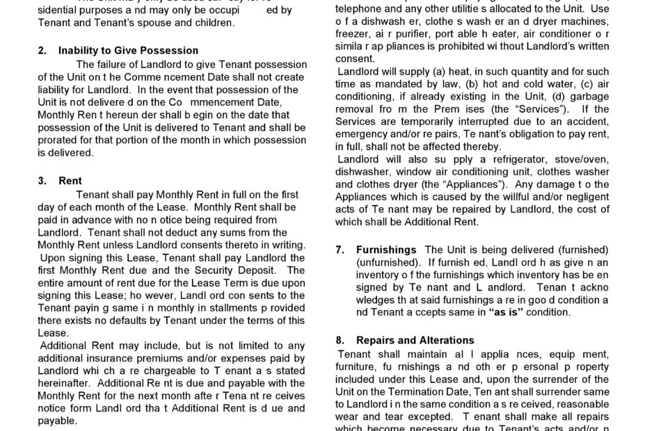 Apartment Lease Agreement Free Printable Room Surf