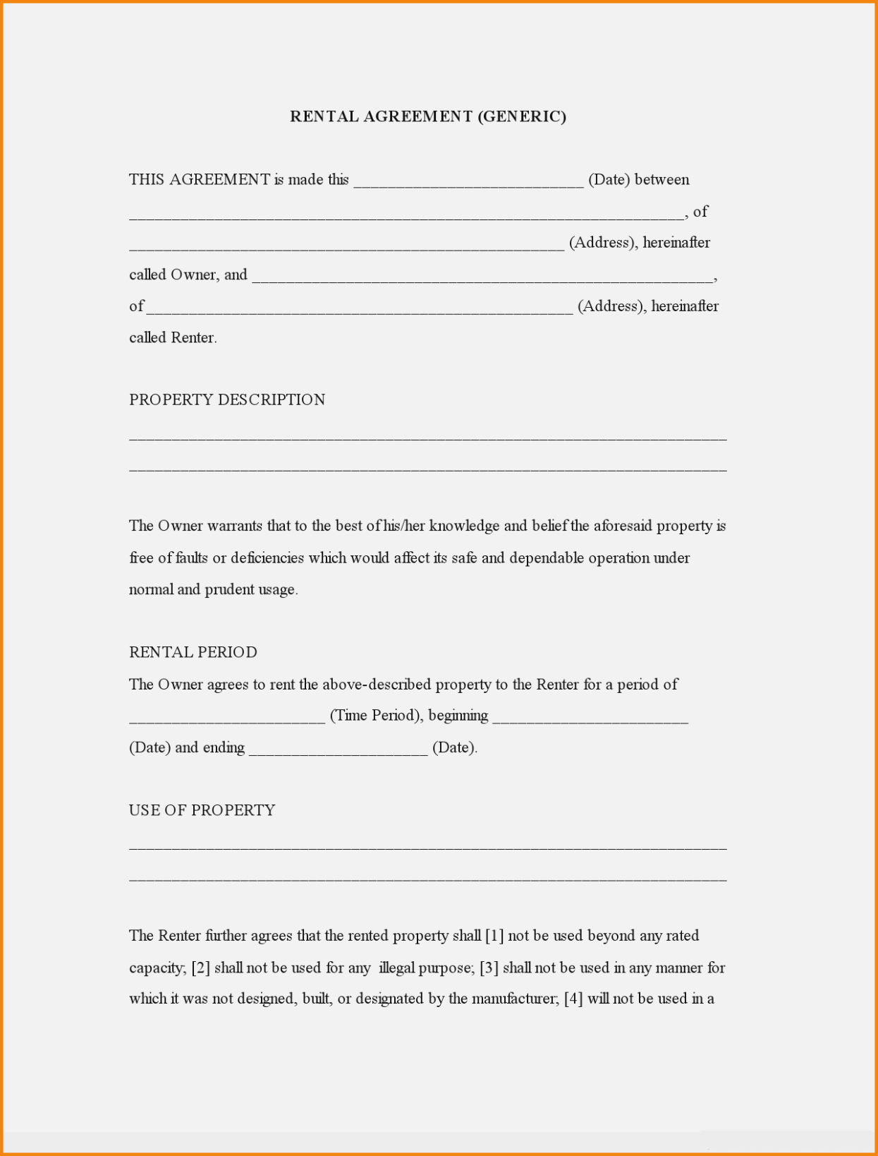 Basic Rental Agreement Fillable Short Form Printable Forms Free Online