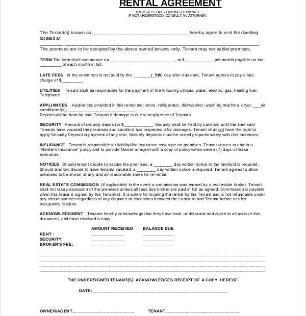 Basic Rental Agreement Form Printable Printable Forms Free Online