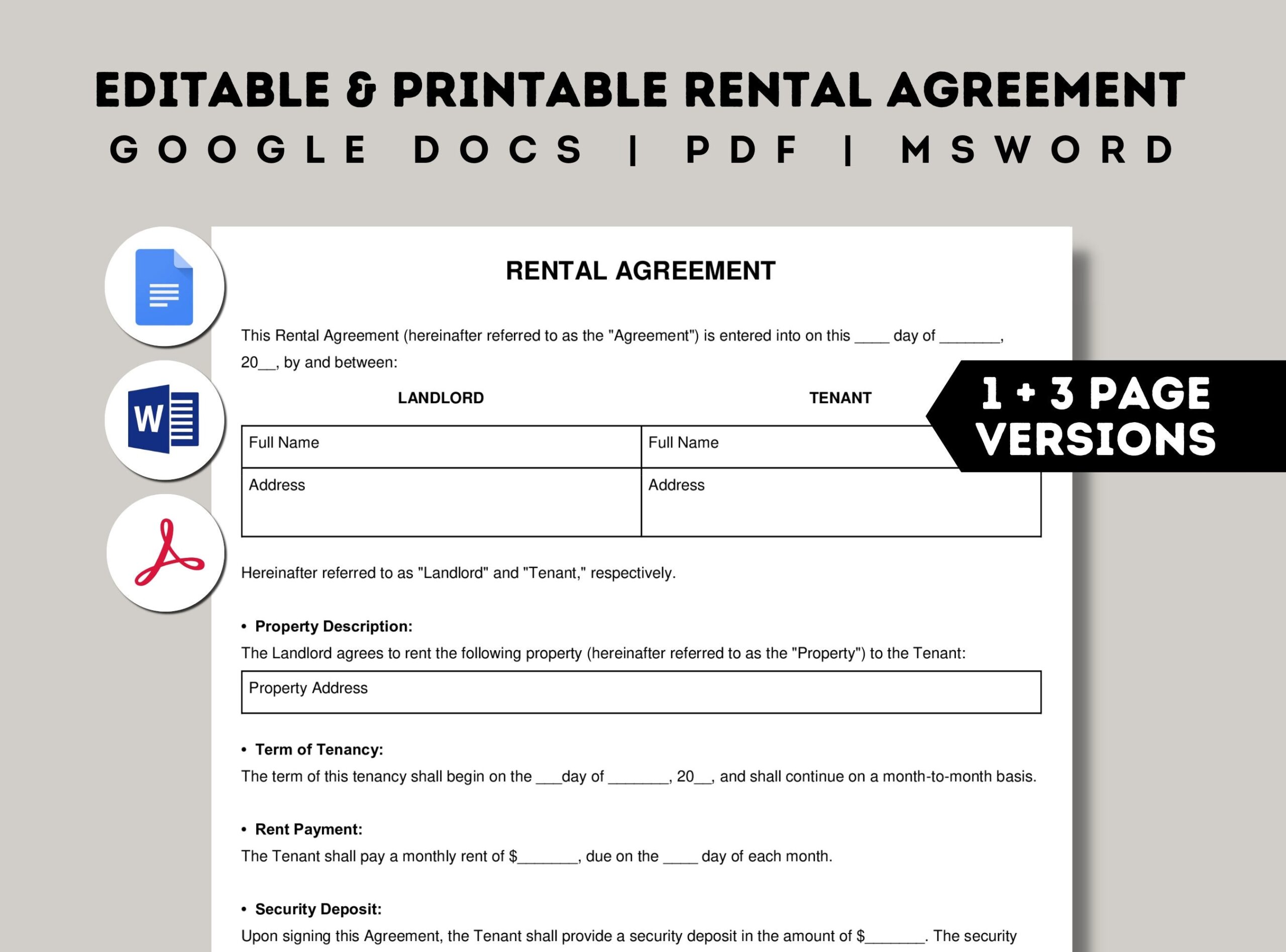 Basic Rental Agreement Template Printable Landlord Forms 