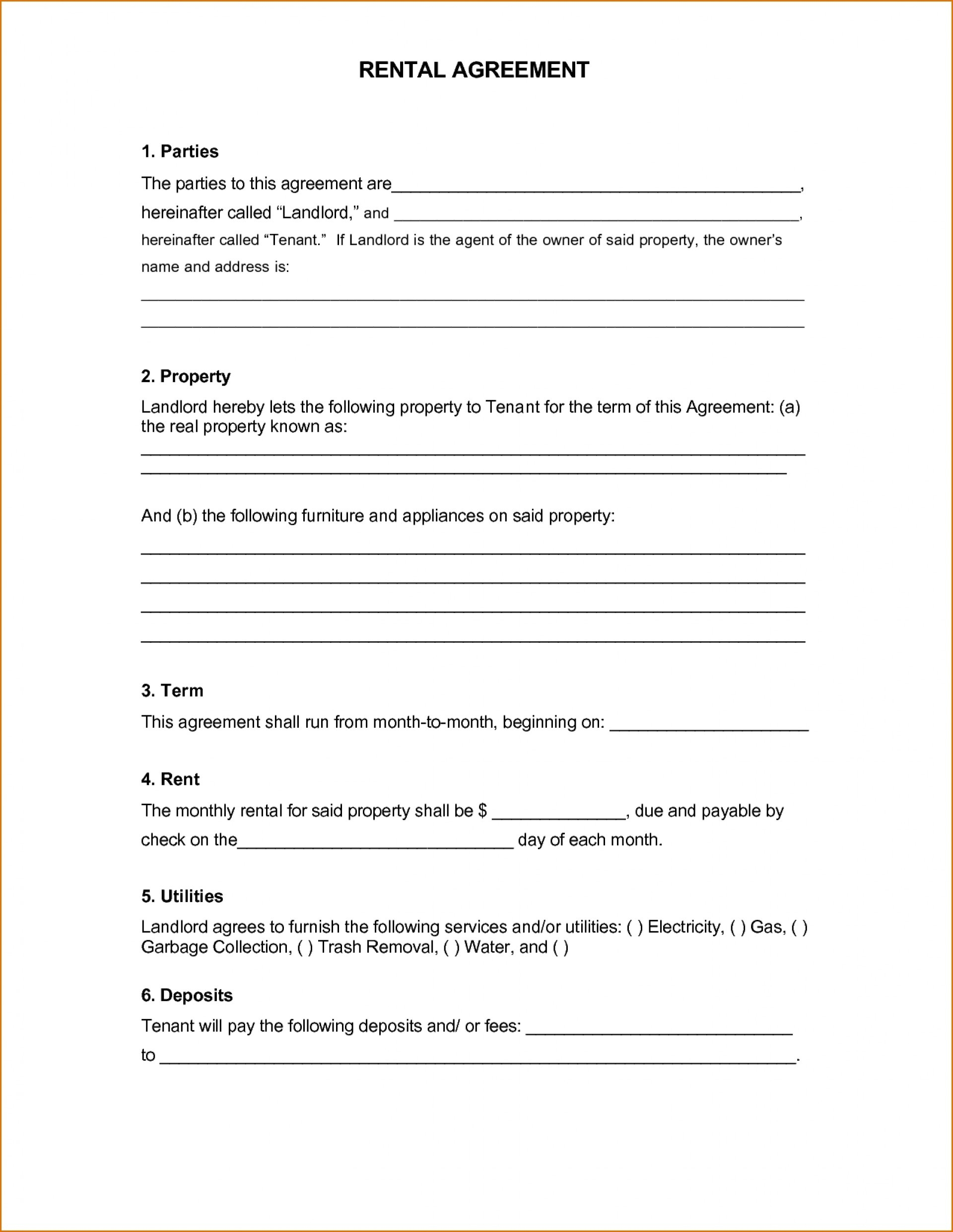 Blank Lease Agreement Free Printable Free Printable