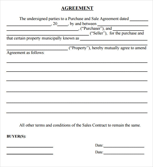 Blank Printable Purchase Agreement