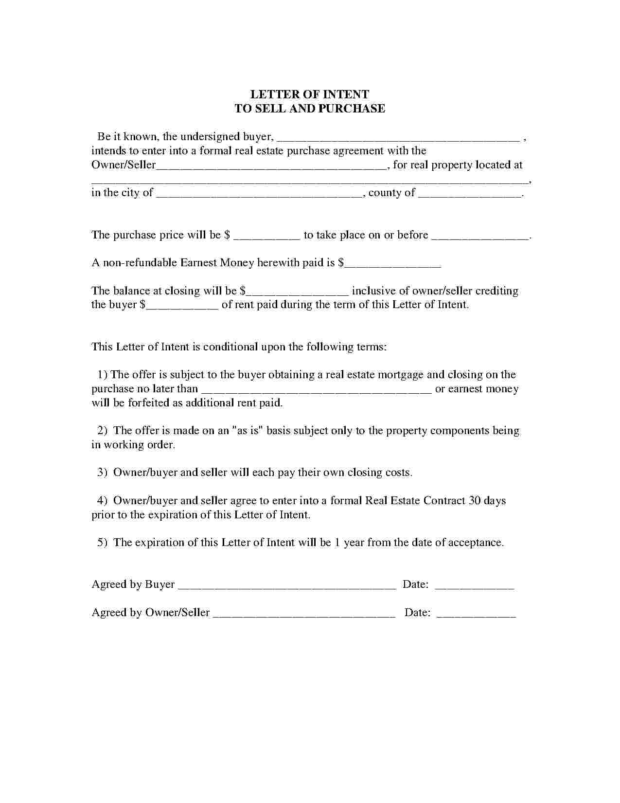 Blank Printable Purchase Agreement