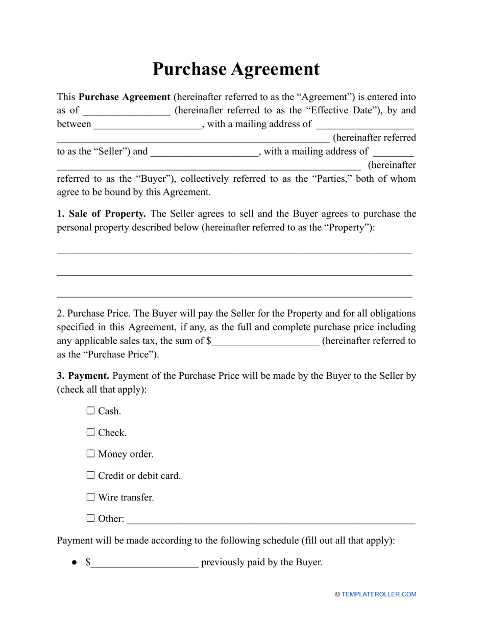 Blank Purchase Agreement Form Pdf Fill Online Printab Vrogue co
