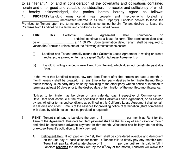 California Residential Lease Agreement Fillable Fill Online