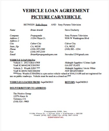 Car Loan Agreement Template PDF Free Download PRINTABLE