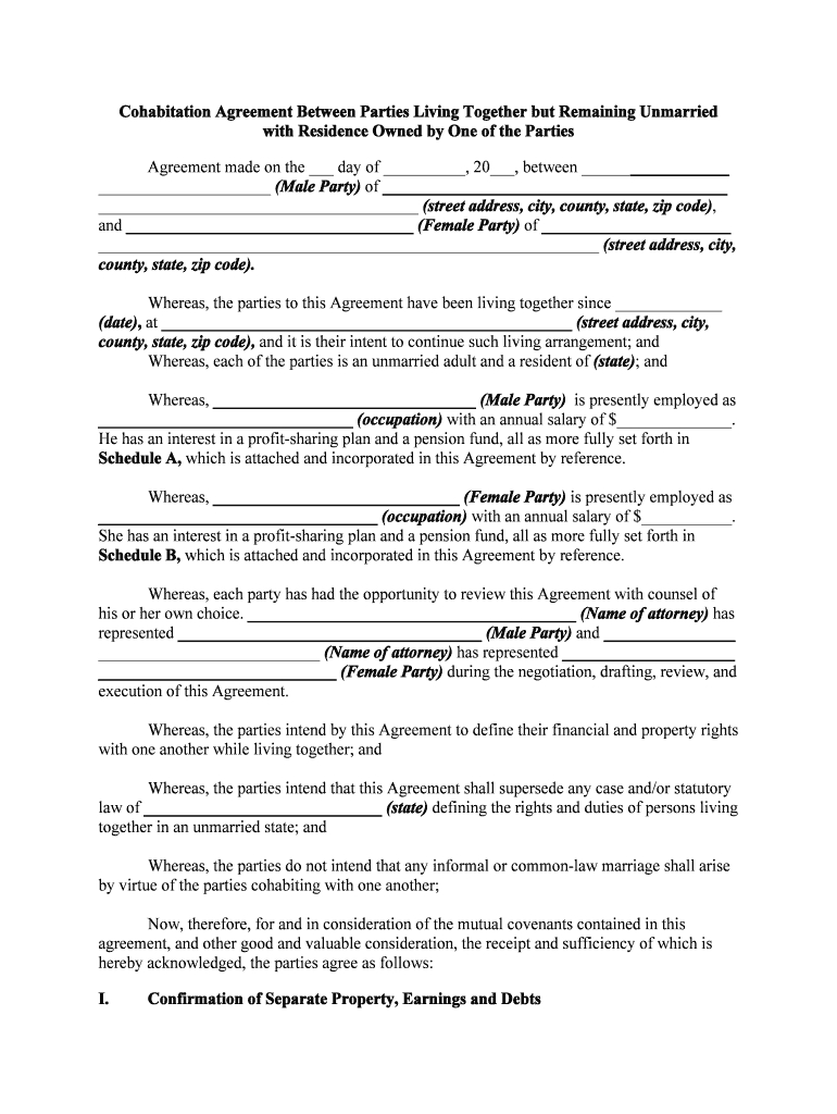 Cohabitation Agreement Fill Online Printable Fillable Blank Within Free 