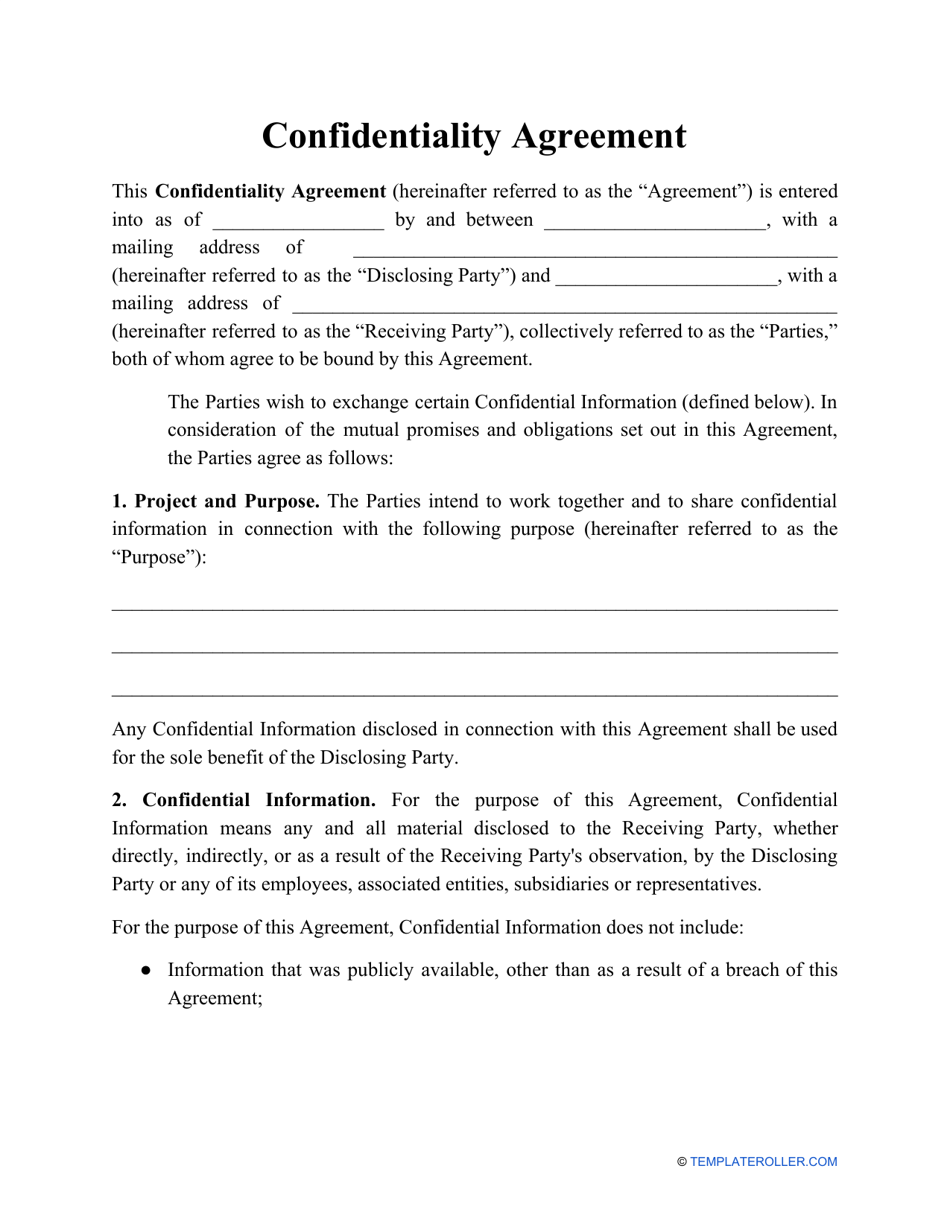 Confidentiality Agreement Template