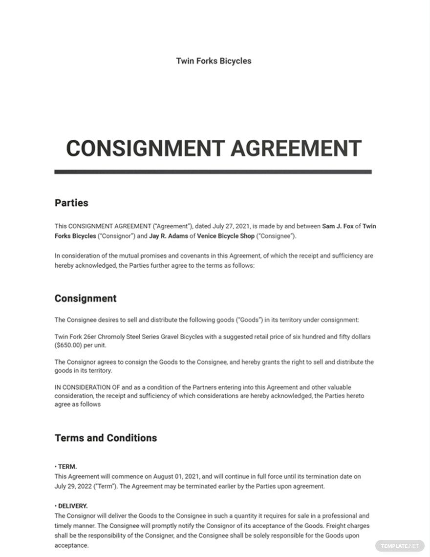 Consignment Agreements Templates Pdf Format Free Download 
