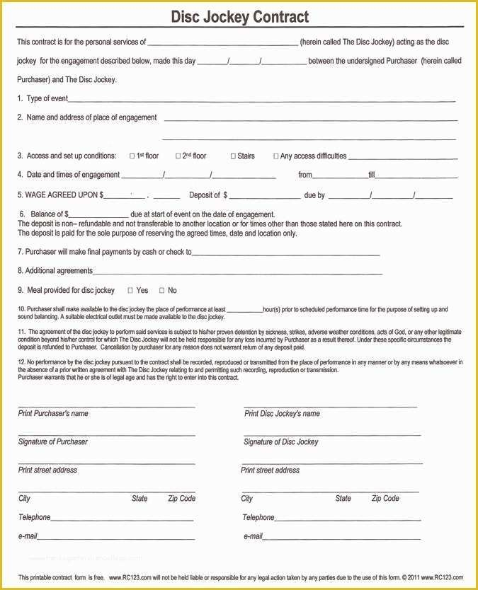 Contractor Service Agreement Template Free Of Printable Blank Contract 