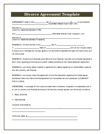 Divorce Agreement Template Free Printable MS Word Format Free 