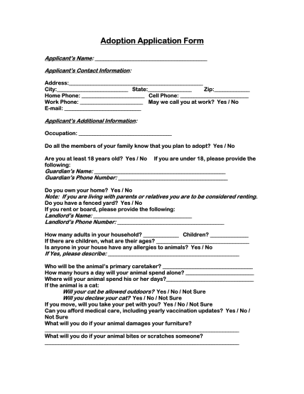 Dog Adoption Agreement Printable Blank Pet Adoption Forms Printable 