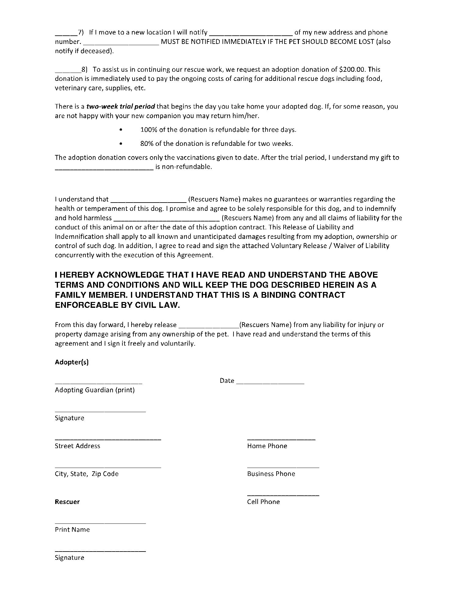 Dog Adoption Agreement Printable Blank Pet Adoption Forms Printable 