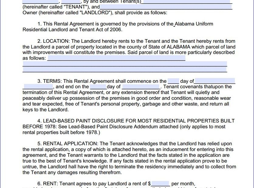 Download Free Alabama Month To Month Rental Agreement Printable Lease