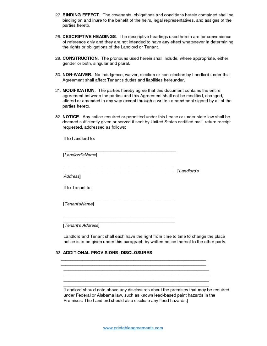 Download Free Alabama Residential Lease Agreement Printable Lease 