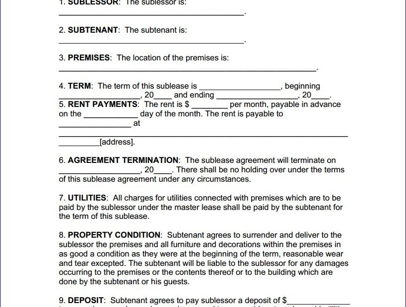 Download Free Alabama Sublease Agreement Form Printable Lease Agreement