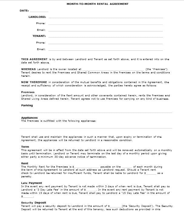 Download Free Arizona Month To Month Agreement Printable Lease Agreement