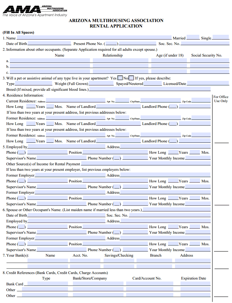 Download Free Arizona Rental Application Printable Lease Agreement