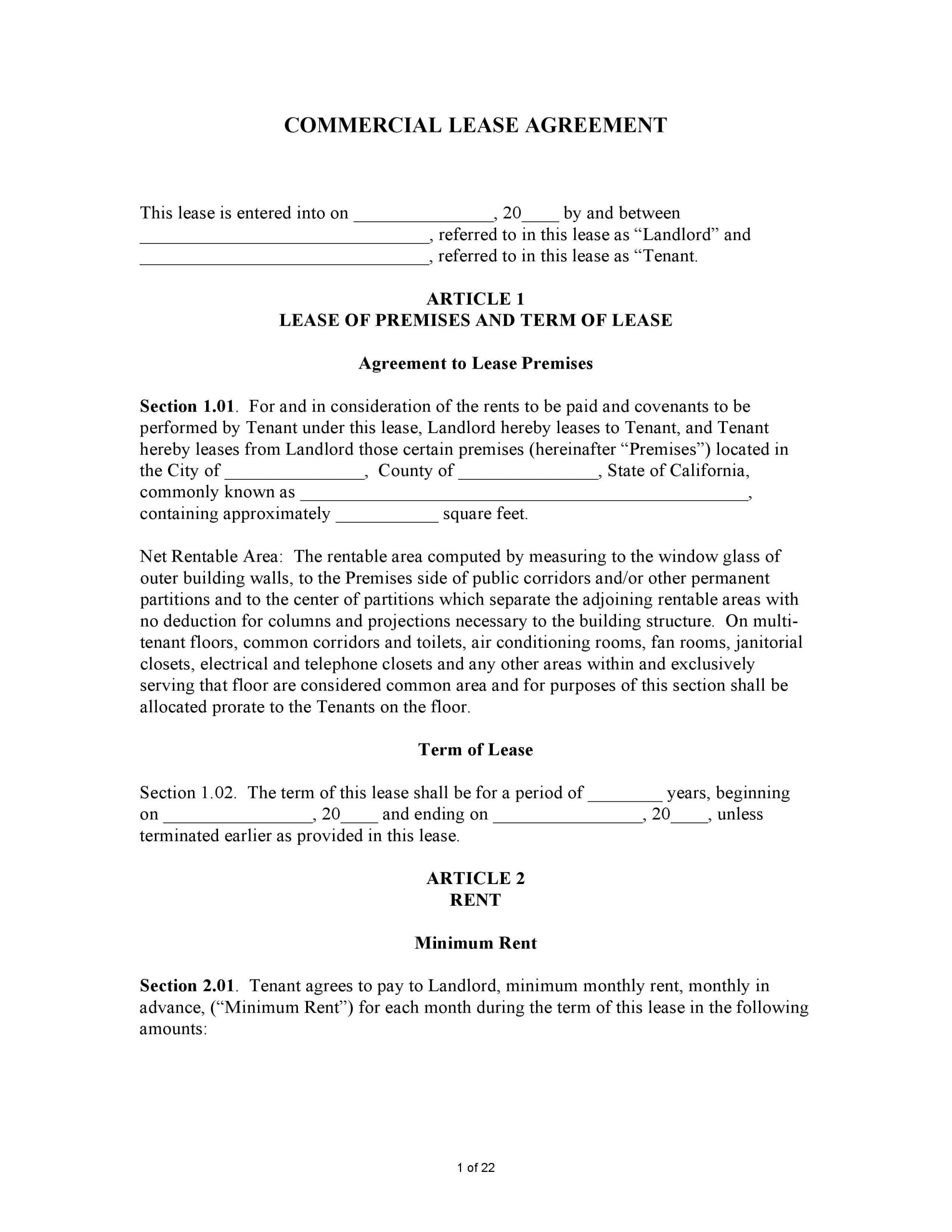 Download Free California Commercial Lease Agreement Printable Lease 