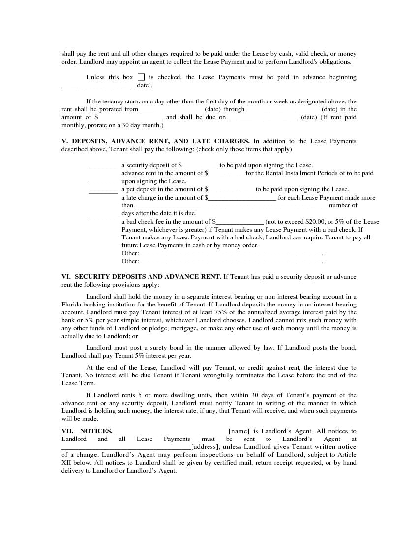 Download Free Florida Residential Lease Agreement Printable Lease 