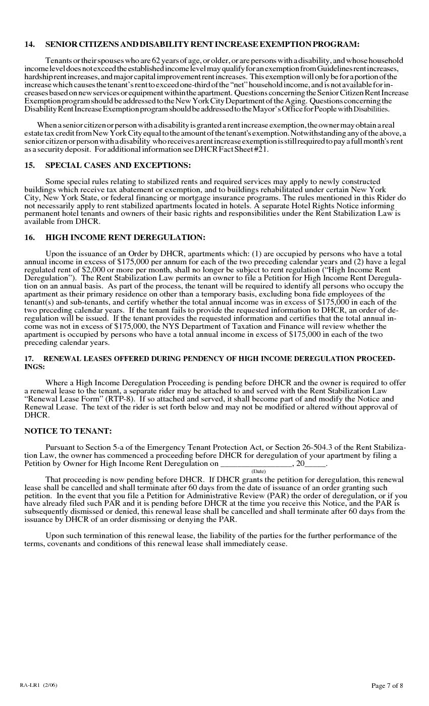 Download Free New York City Lease Rider For Rent Stabilized Tenants 