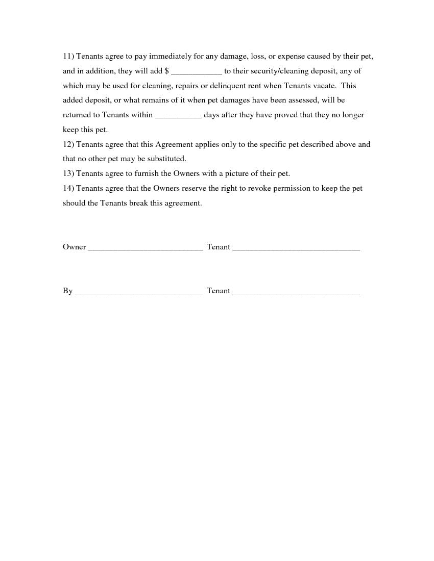 Download Free Pet Agreement Addendum To Rental Agreement Printable 