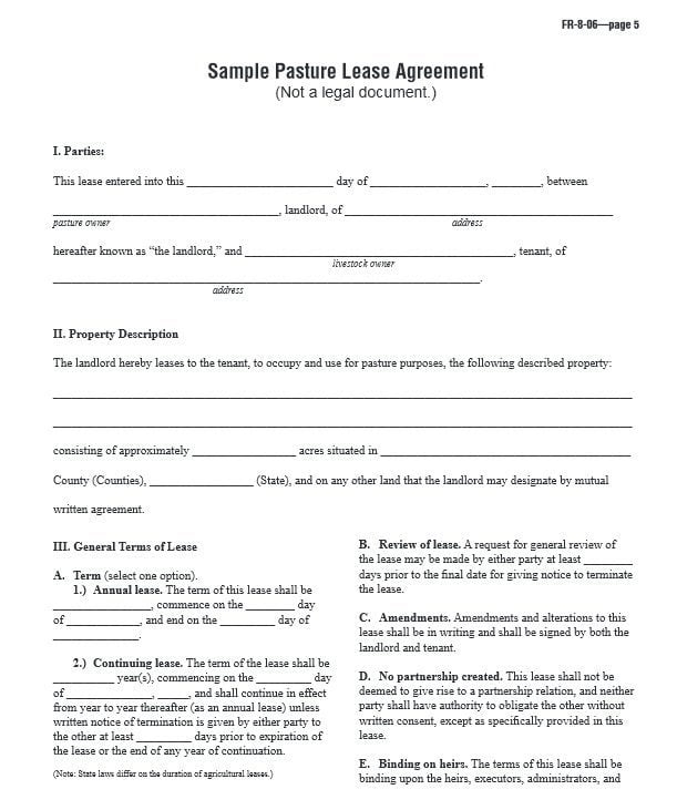 Download Free Sample Pasture Lease Agreement Printable Lease Agreement
