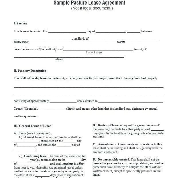 Download Free Sample Pasture Lease Agreement Printable Lease Agreement