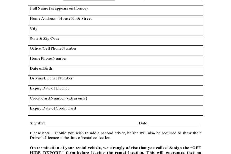 Downloadable Printable Car Rental Agreement Form Printable Forms Free