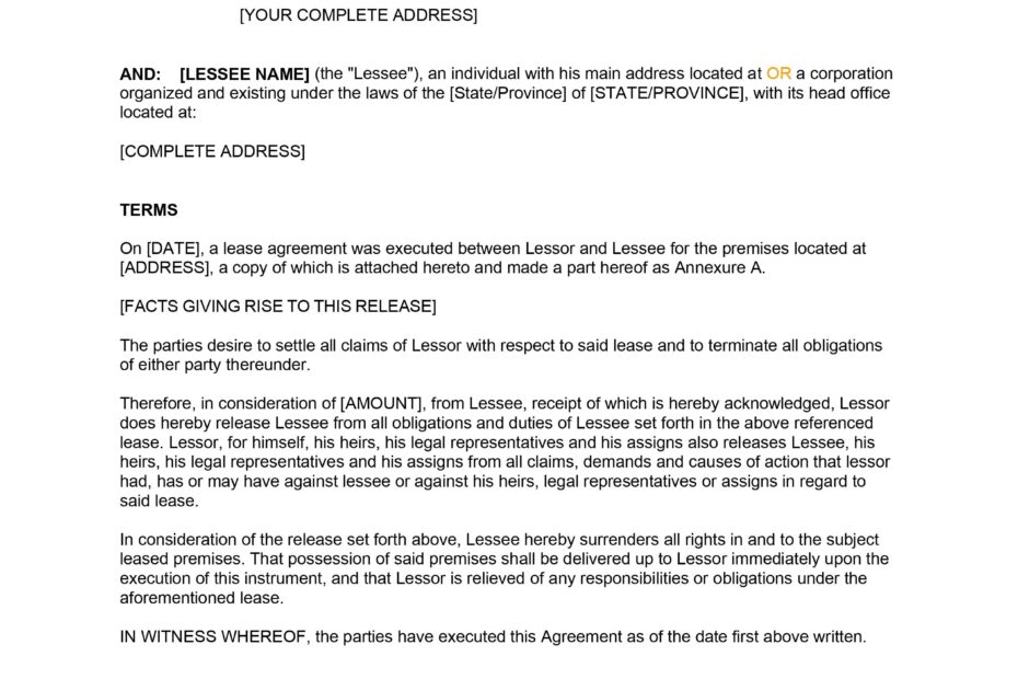 Early Termination Lease Agreement Template