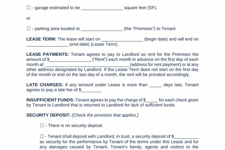 Editable Free Garage Parking Rental Lease Agreement Template Pdf