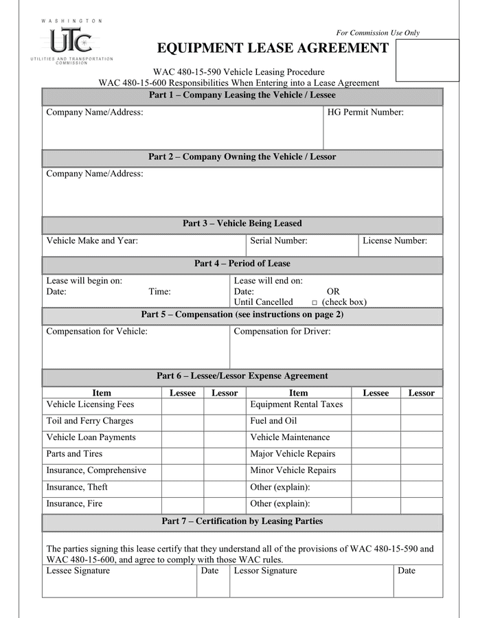 Equipment Lease Agreement In Word And Pdf Formats