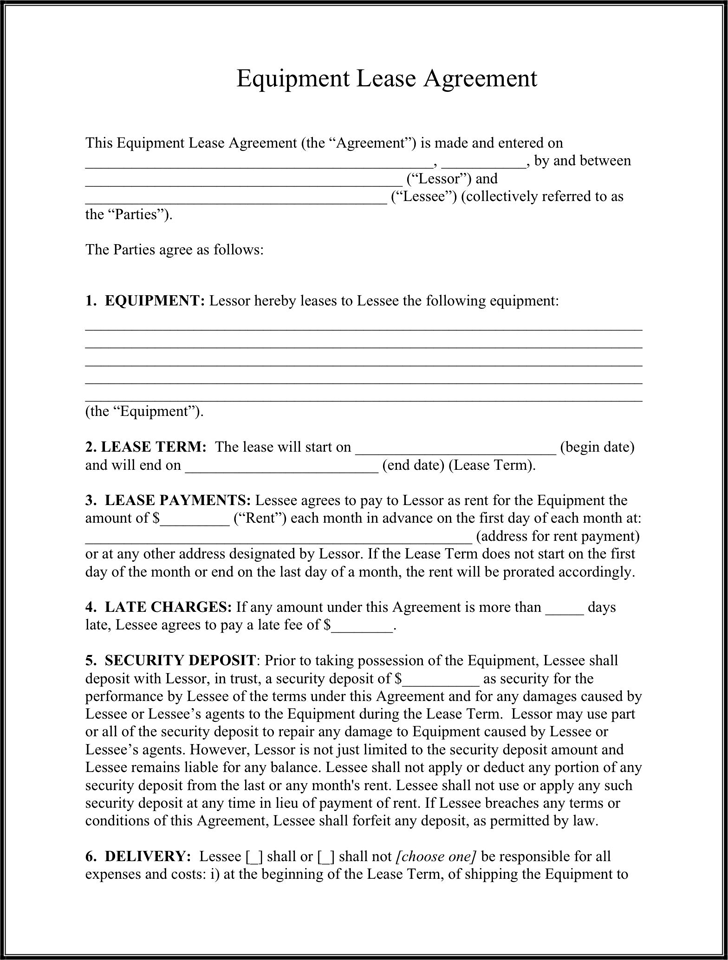 Equipment Lease Agreement Template Free Download Speedy Template