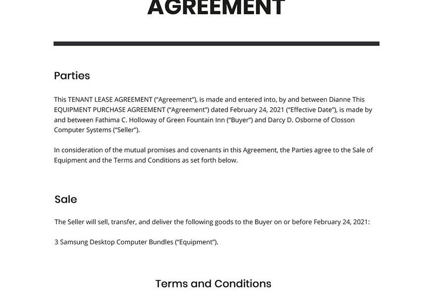 Equipment Purchase Agreement Template Google Docs Word Apple Pages