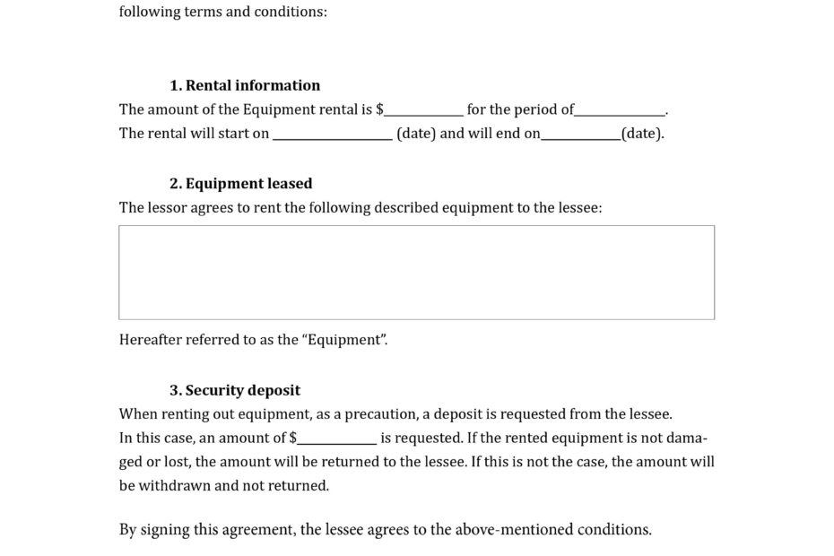 Equipment Rental Agreement Template