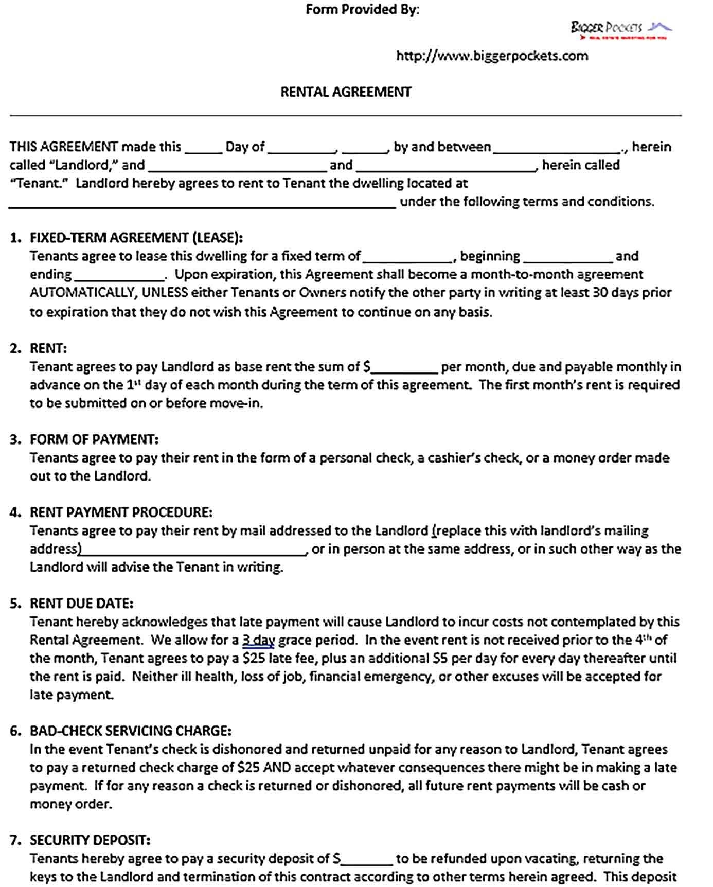 Family Member Printable Rental Agreement Template