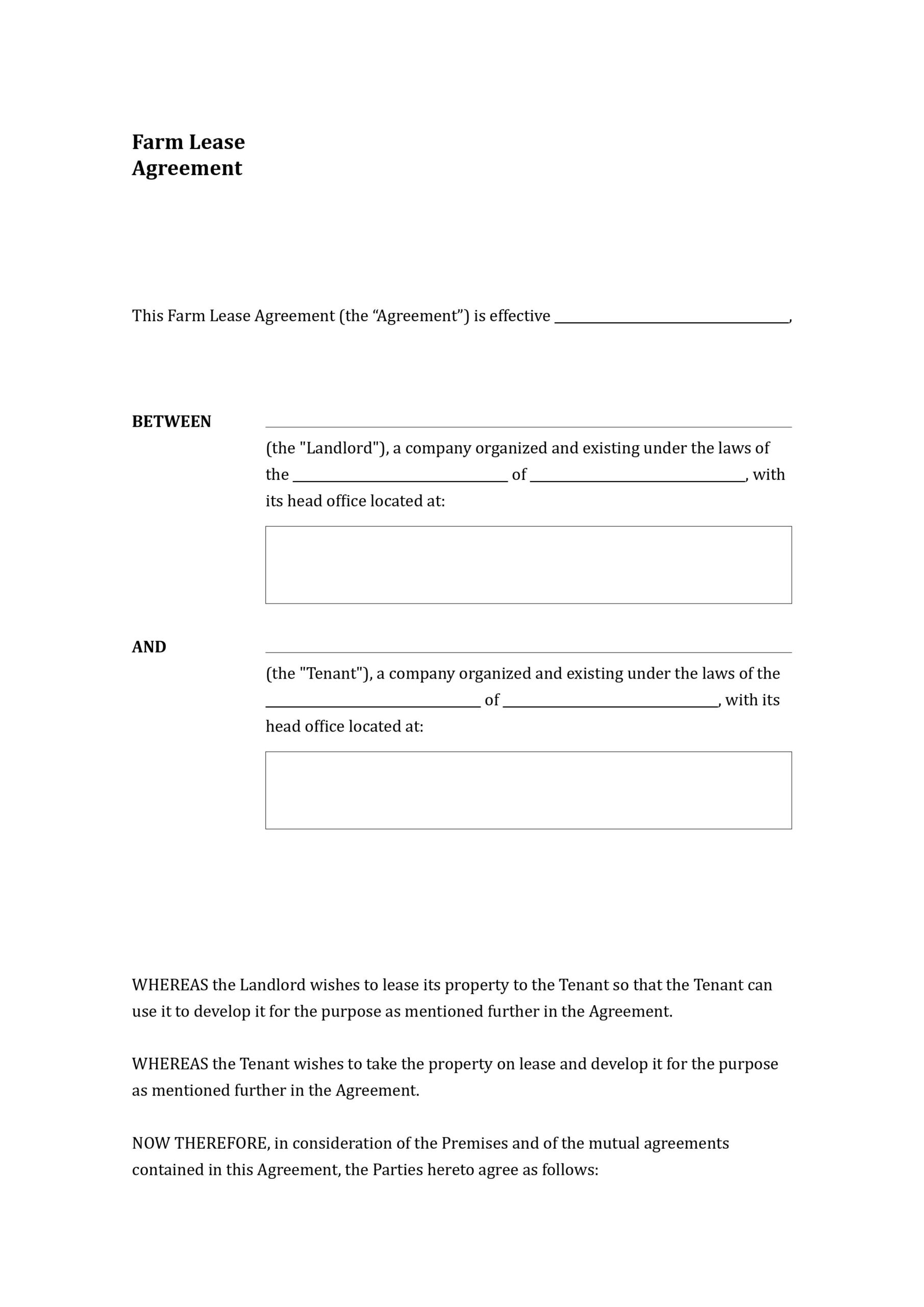Farm Lease Agreement Template