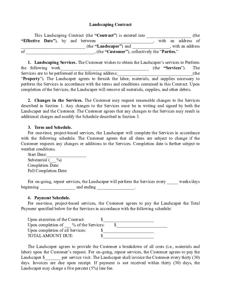 Fillable Online Free Landscaping Contract Template Agreement PDF Fax 