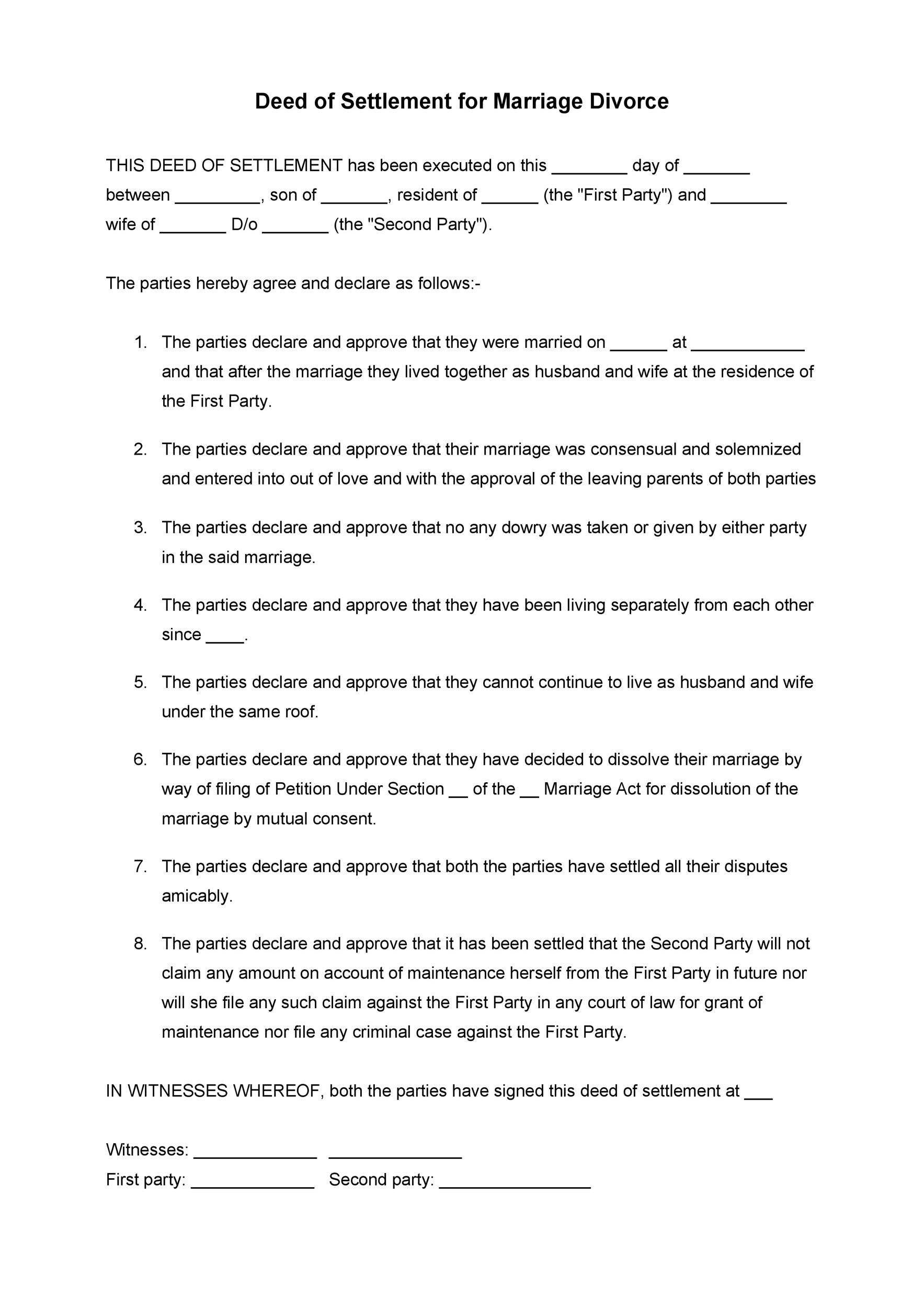 Fillable Printable Free Divorce Agreement Form Printable Forms Free 